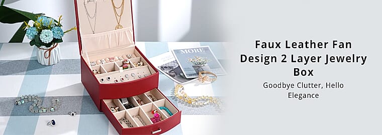 Faux Leather Fan Design 2 Layer Jewelry BoxBanner
