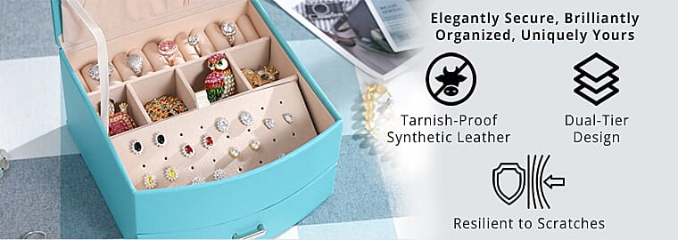 Faux Leather Fan Design 2 Layer Jewelry BoxBanner