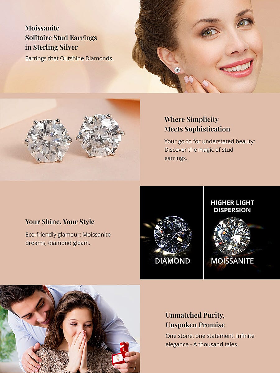 Moissanite Solitaire Stud Earrings in 14K Gold Banner