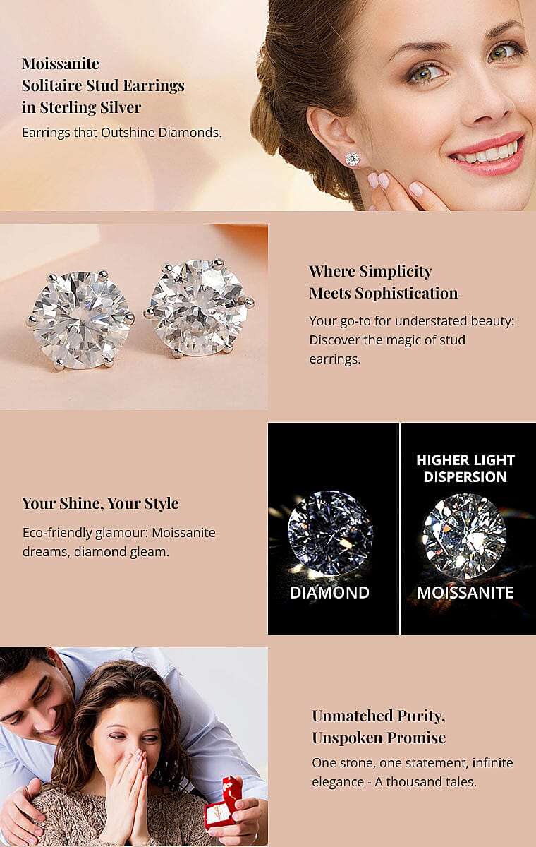 Moissanite Solitaire Stud Earrings in 14K Gold Banner