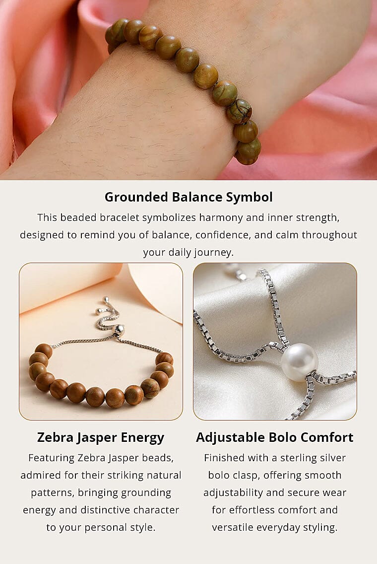 Zebra Jasper 50.00 ctw Beaded Bolo Bracelet in Sterling Silver Banner