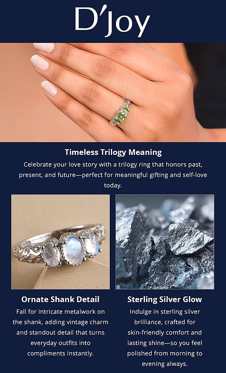 D'Joy Arizona Peridot 3 Stone Ring in Platinum Over Sterling Silver 0.90 ctw Banner