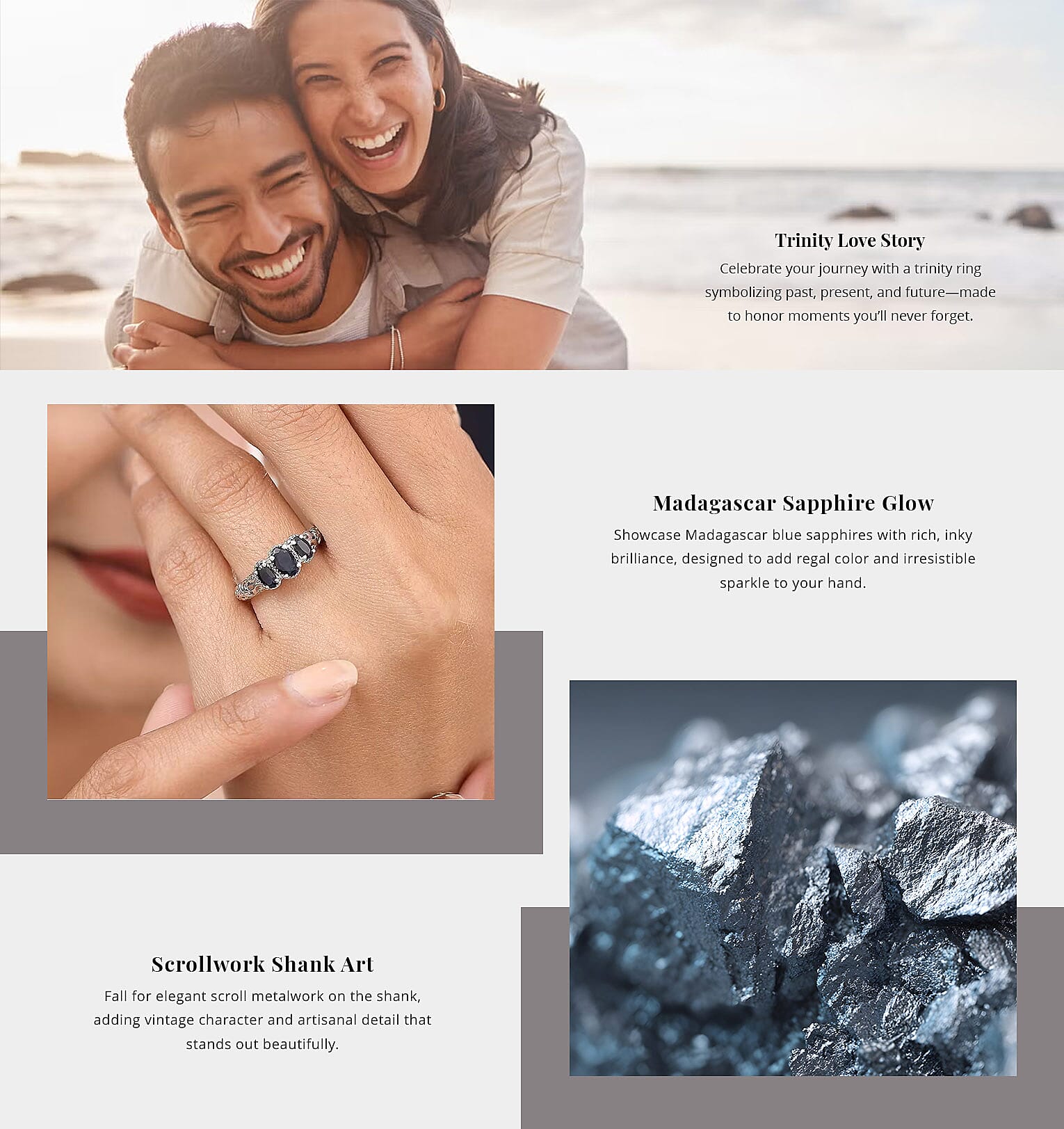 Madagascar Blue Sapphire (DF) 1.25 ctw 3 Stone Ring in Platinum Over Sterling Silver Banner