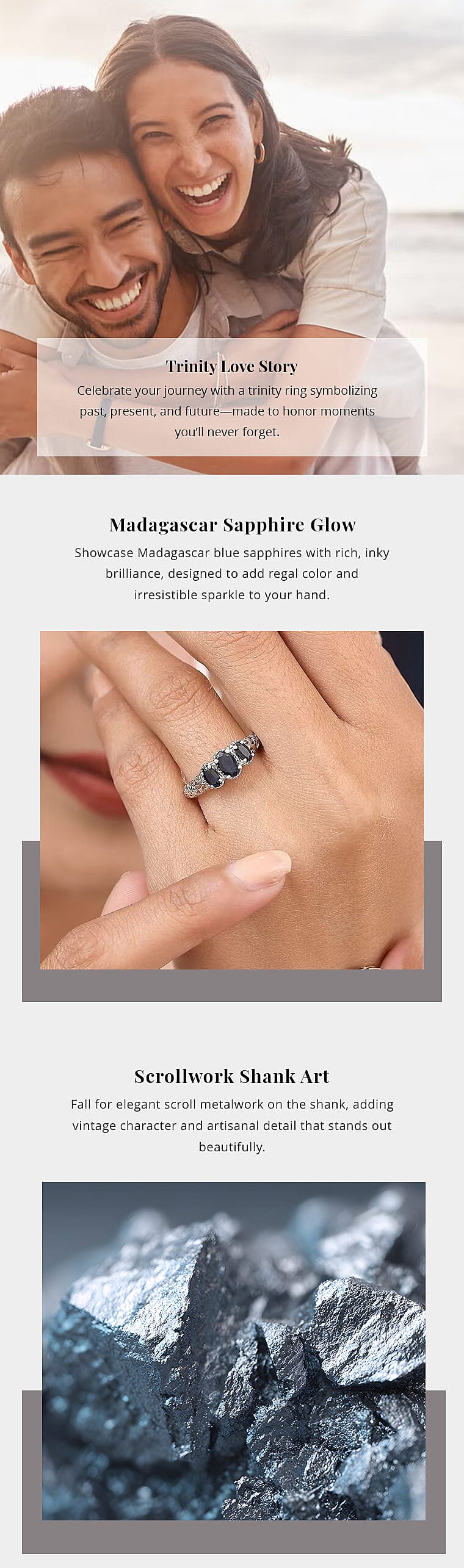 Madagascar Blue Sapphire (DF) 1.25 ctw 3 Stone Ring in Platinum Over Sterling Silver Banner