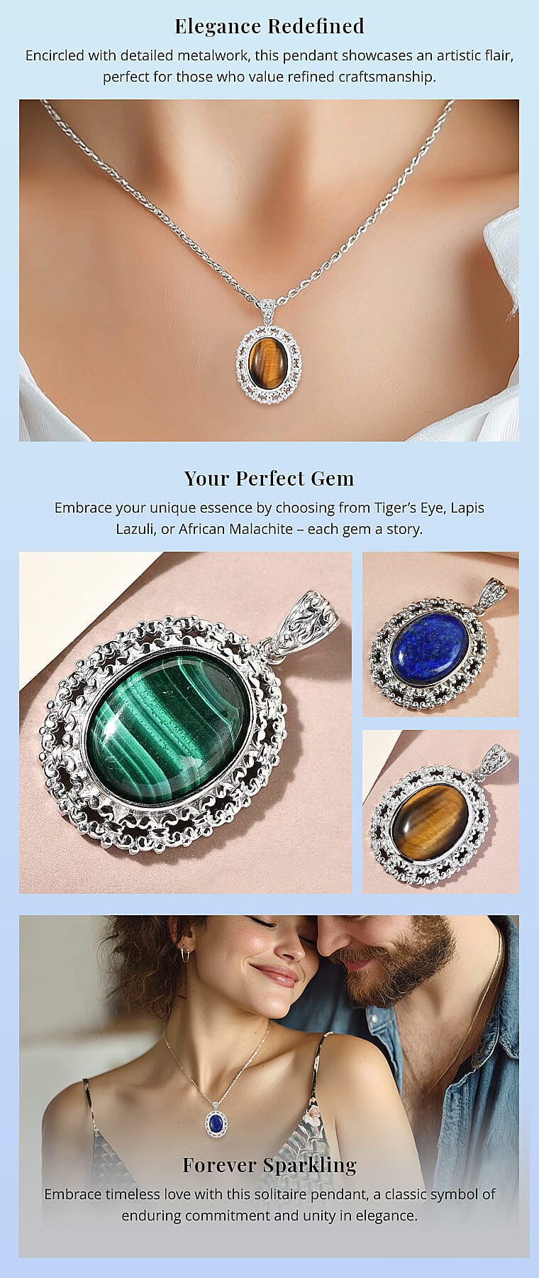 Tiger's Eye Solitaire Pendant in Platinum Over Copper with Magnet Banner