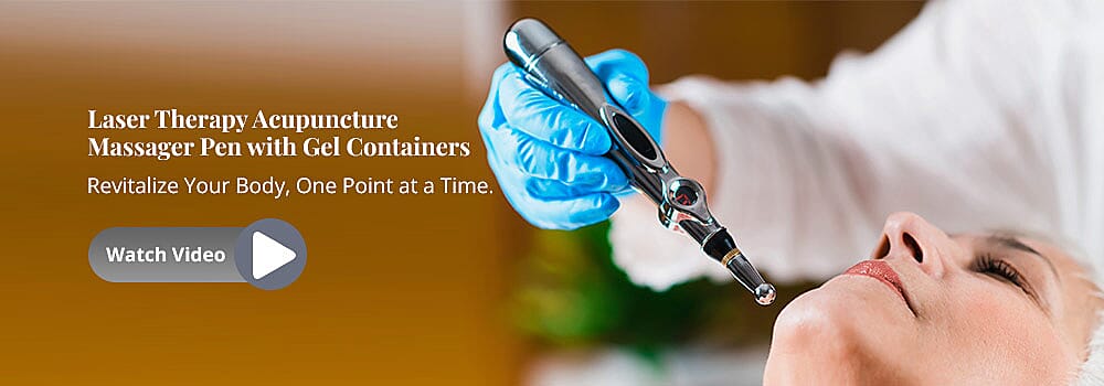 Laser Therapy Acupuncture Massager Pen with Gel Containers Banner