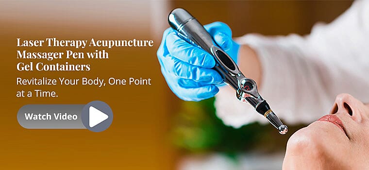 Laser Therapy Acupuncture Massager Pen with Gel Containers Banner