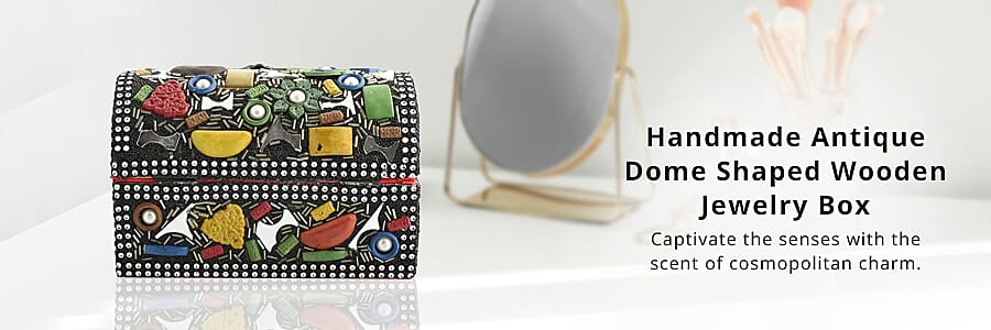 Handmade Antique Dome Shaped Wooden Jewelry Box Banner