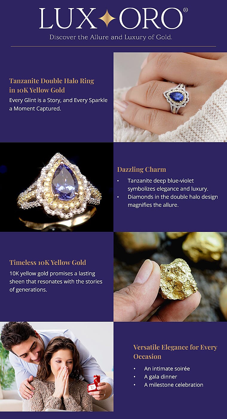 Luxoro Premium Tanzanite Double Halo Ring in 10K Yellow Gold Banner