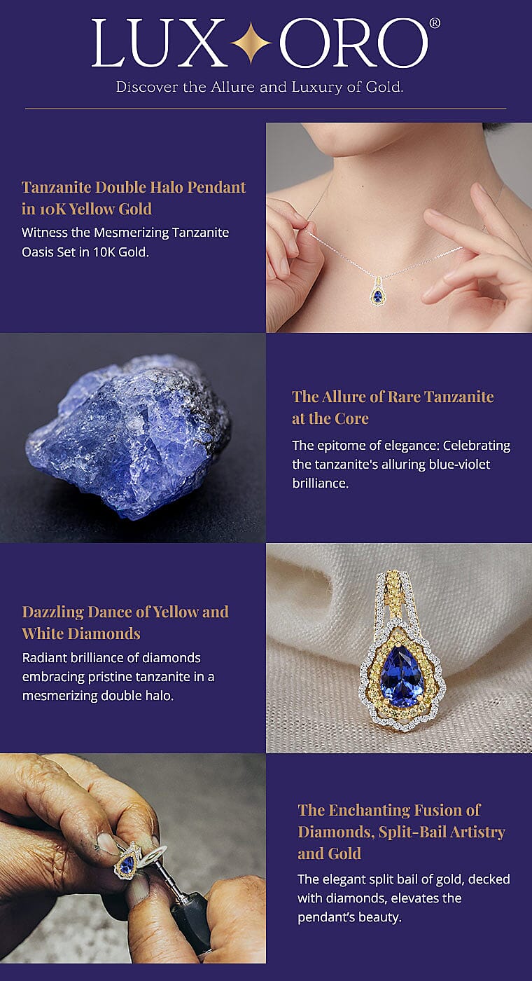 Luxoro Premium Tanzanite Double Halo Pendant in 10K Yellow Gold Banner