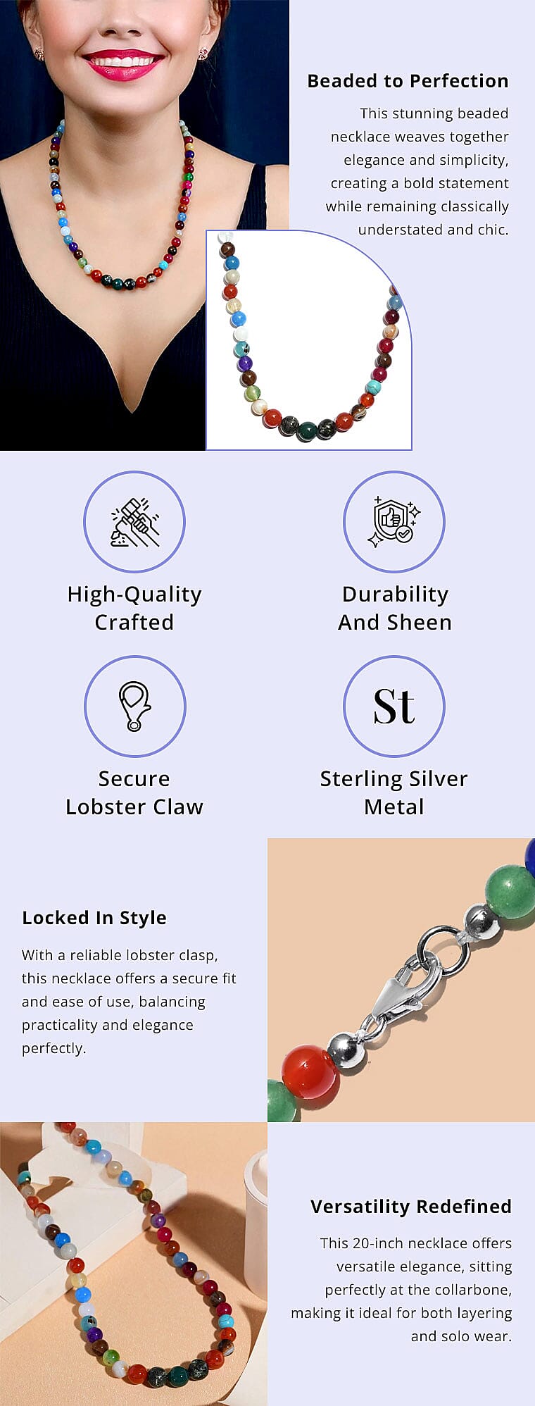 Multi Gemstone Beaded Necklace in Sterling Silver Banner