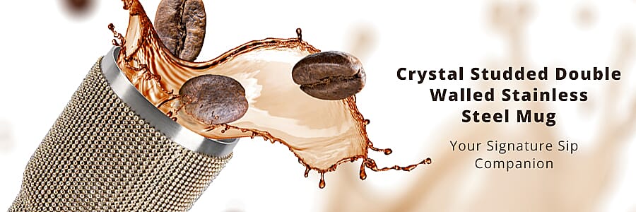 Crystal Studded Double Walled Stainless Steel Mug Banner