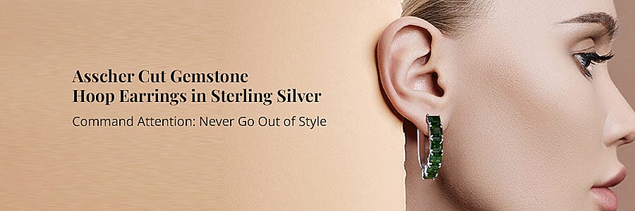 Asscher Cut Gemstone Hoop Earrings Banner