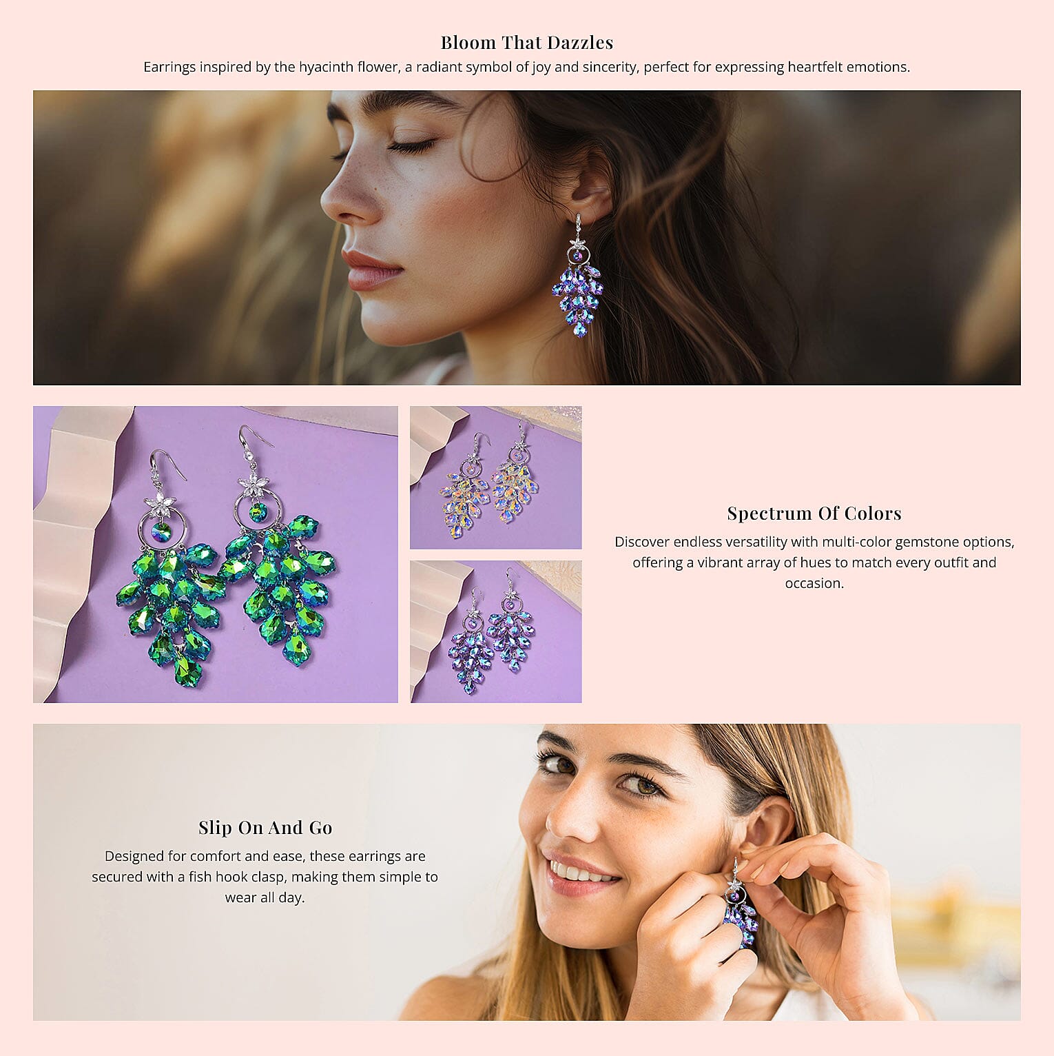 Color Glass and Austrian Crystal Floral Earrings in Silvertone & Stainless Steel Banner