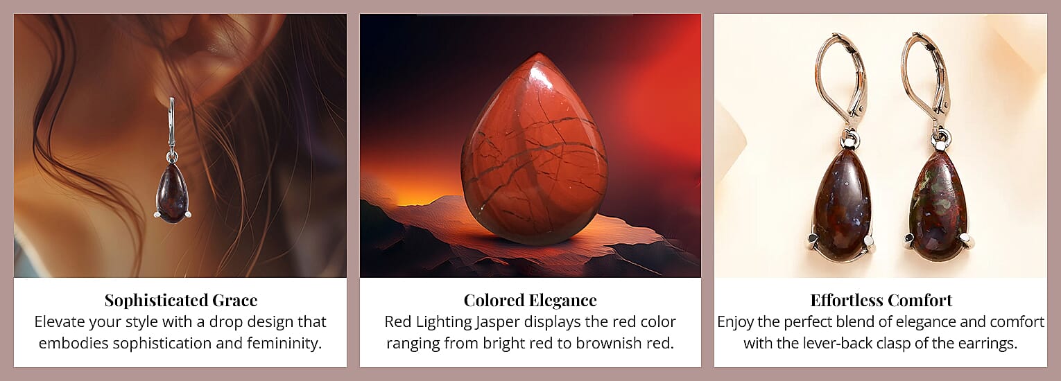 Red Lighting Jasper Lever Back Earrings in Stainless Steel Banner