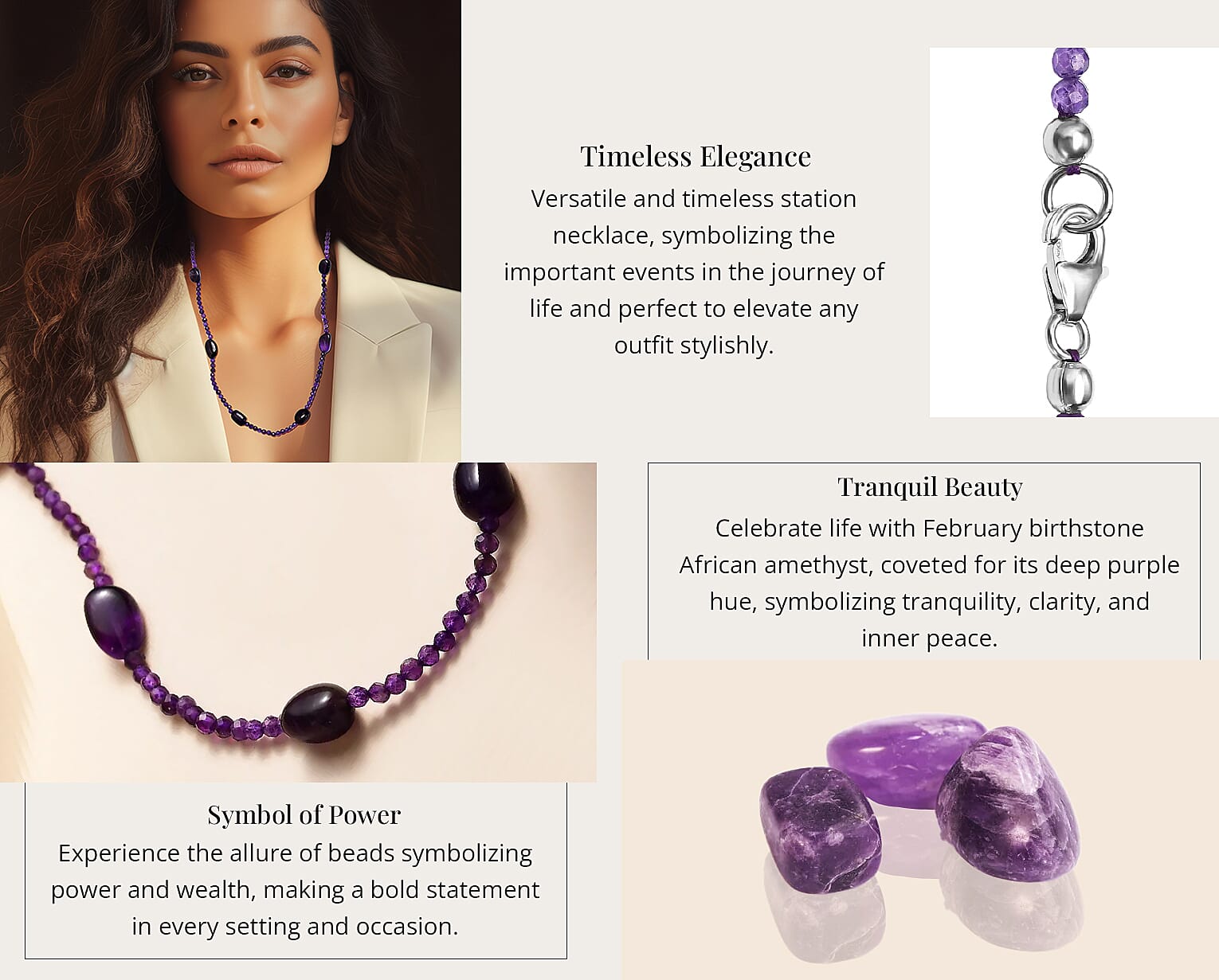 African Amethyst 67.00 ctw Beaded Station Necklace in Sterling Silver Banner