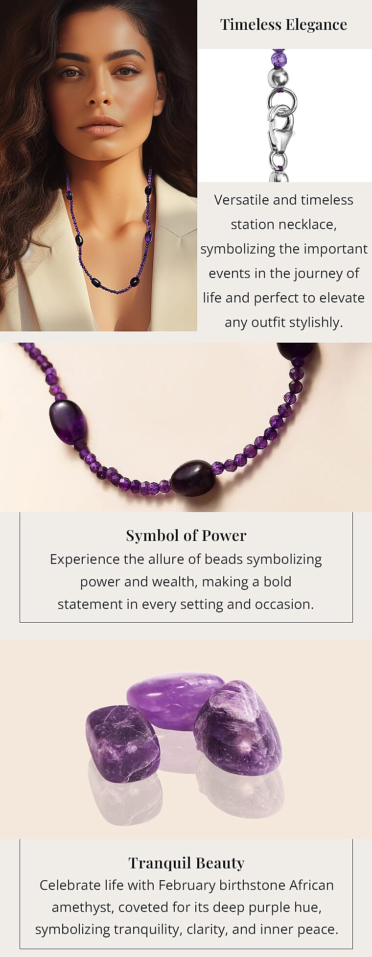 African Amethyst 67.00 ctw Beaded Station Necklace in Sterling SilverBanner