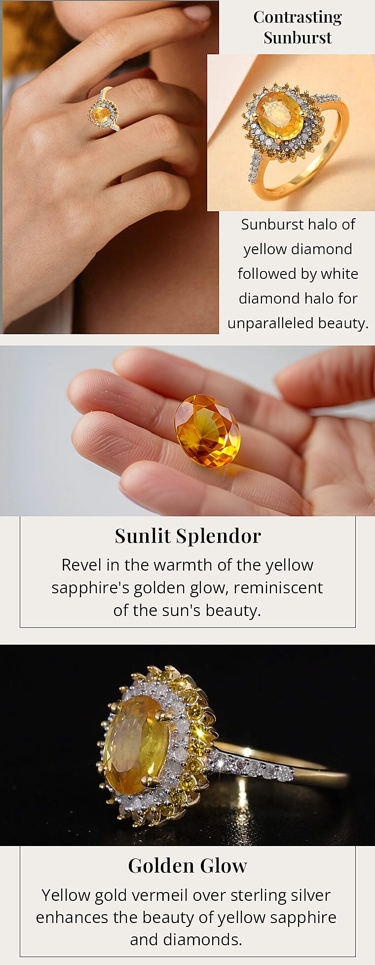 Madagascar Yellow Sapphire, Yellow and White Diamond Double Halo Ring in Vermeil Yellow Gold Over Sterling SilverBanner