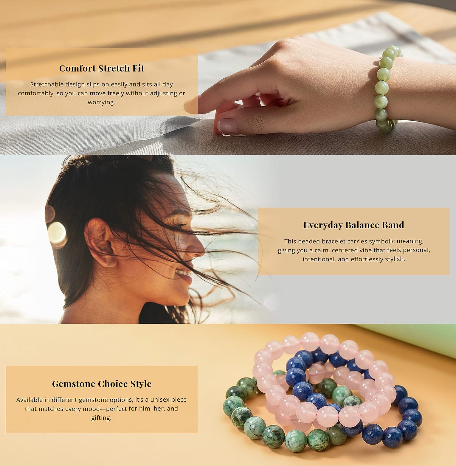 Green Kunzite Beaded Stretch Bracelet Banner