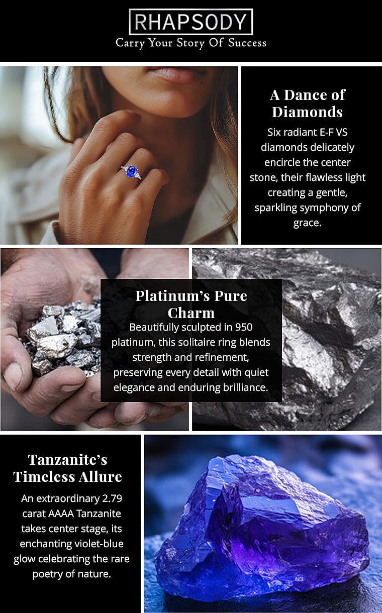 Certified and Appraised Rhapsody 950 Platinum AAAA Tanzanite and E-F VS Diamond Ring, Promise Rings 4.40 Grams 3.00 ctw (Del. in 10-15 Days) Banner
