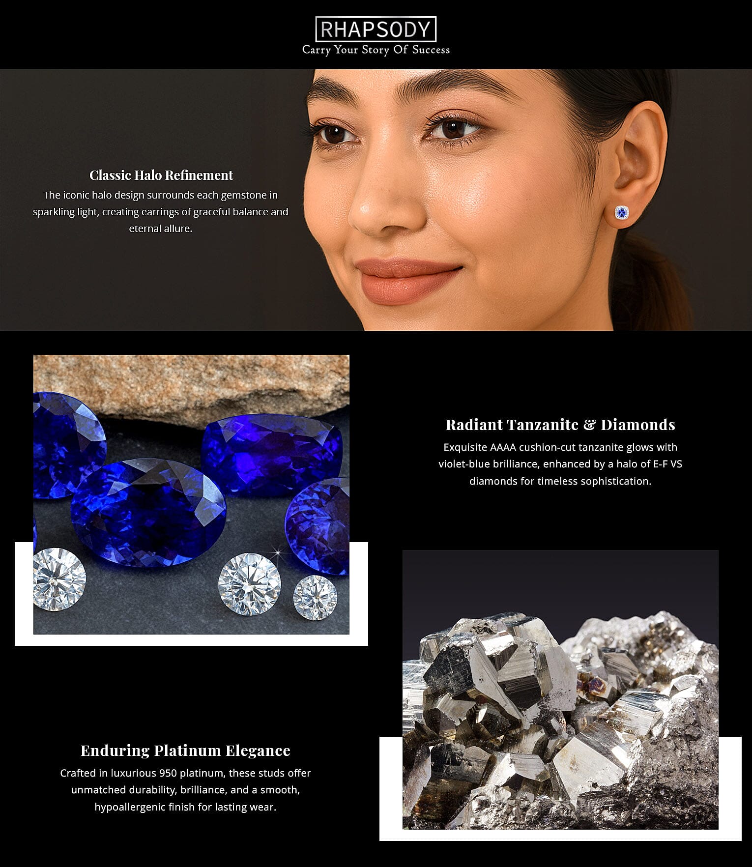 Certified and Appraised Rhapsody AAAA Tanzanite and E-F VS Diamond 2.35 ctw Halo Stud Earrings in 950 Platinum 4.30 Grams Banner
