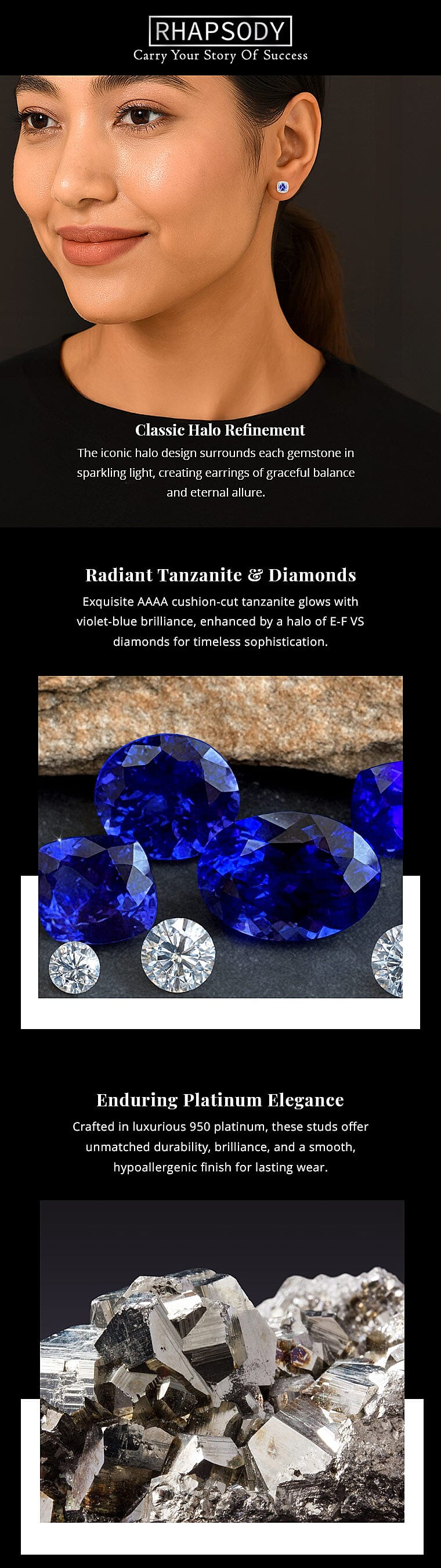 Certified and Appraised Rhapsody AAAA Tanzanite and E-F VS Diamond 2.35 ctw Halo Stud Earrings in 950 Platinum 4.30 Grams Banner