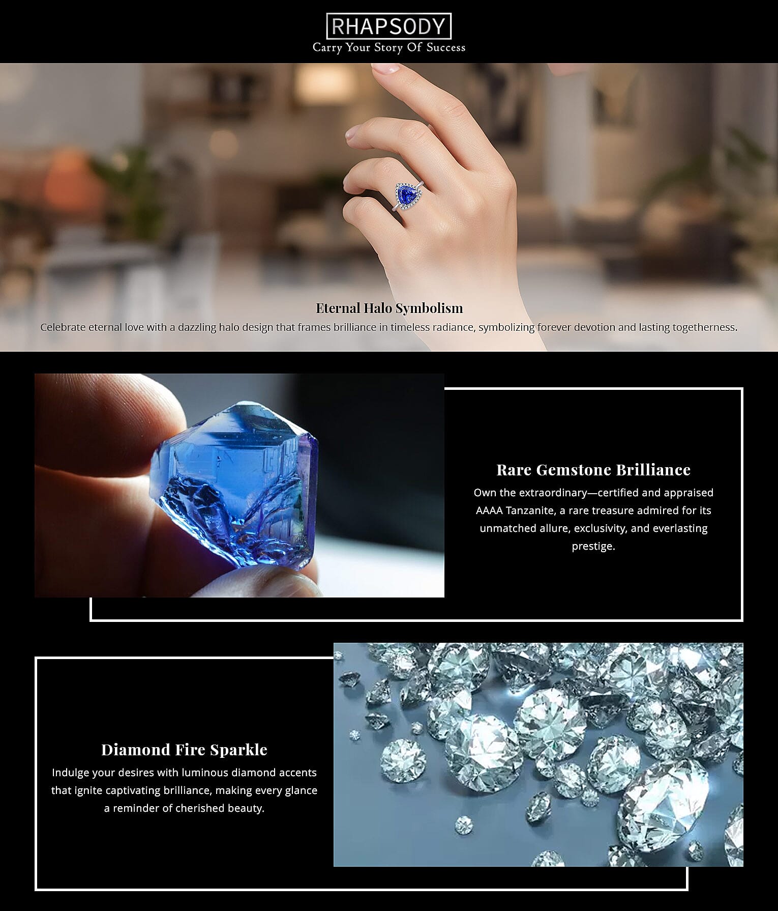 Certified and Appraised Rhapsody AAAA Tanzanite and E-F VS Diamond 3.00 ctw Halo Ring in 950 Platinum 5 Grams Banner