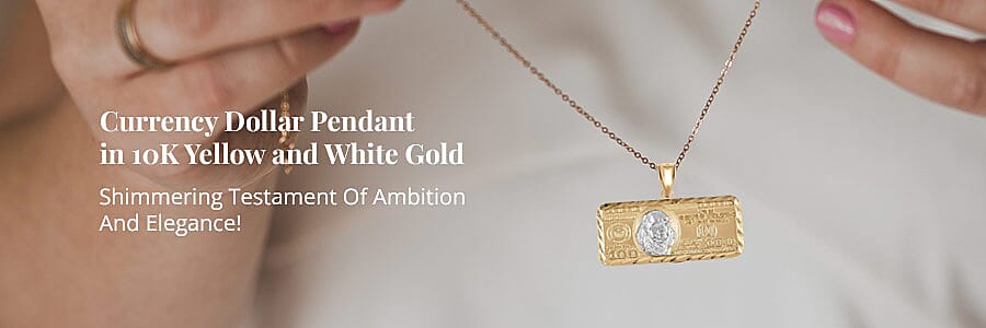Currency Dollar Pendant in 10K Yellow and White Gold Banner