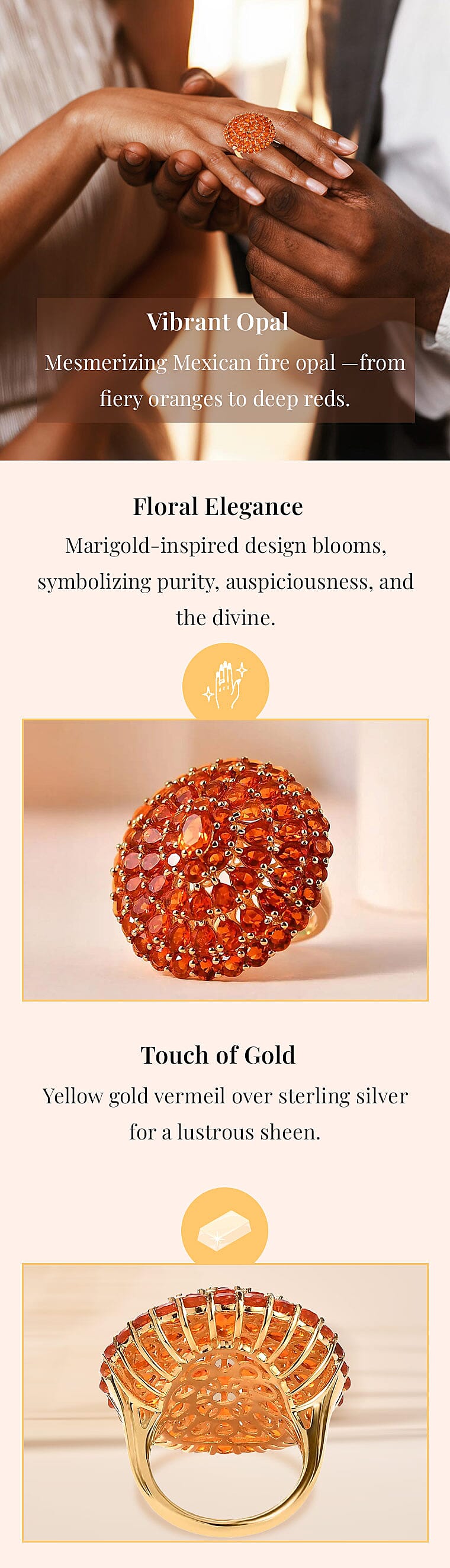 Mexican Fire Opal Floral Ring in Vermeil Yellow Gold Over Sterling SilverBanner