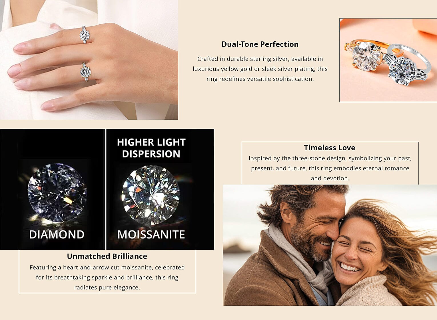 Heart & Arrow Cut Moissanite 3.90 ctw 3 Stone Ring in Vermeil Yellow Gold Over Sterling Silver Banner