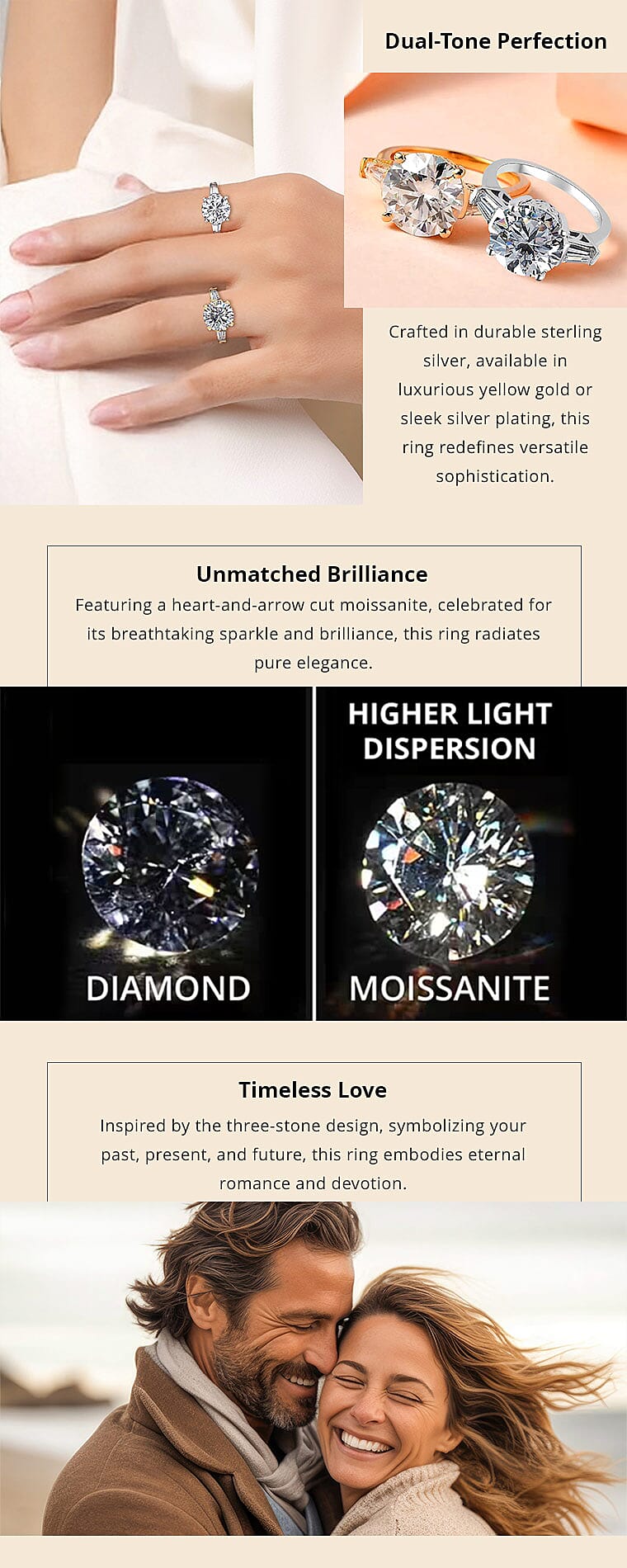 Heart & Arrow Cut Moissanite 3.90 ctw 3 Stone Ring in Vermeil Yellow Gold Over Sterling Silver Banner