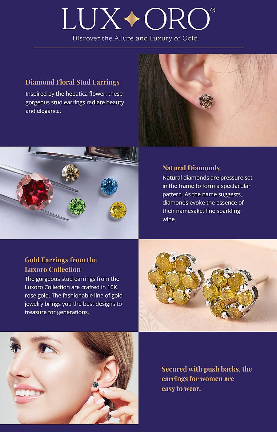 LUXORO 10K Rose Gold Natural Diamond Floral Stud Earrings Banner