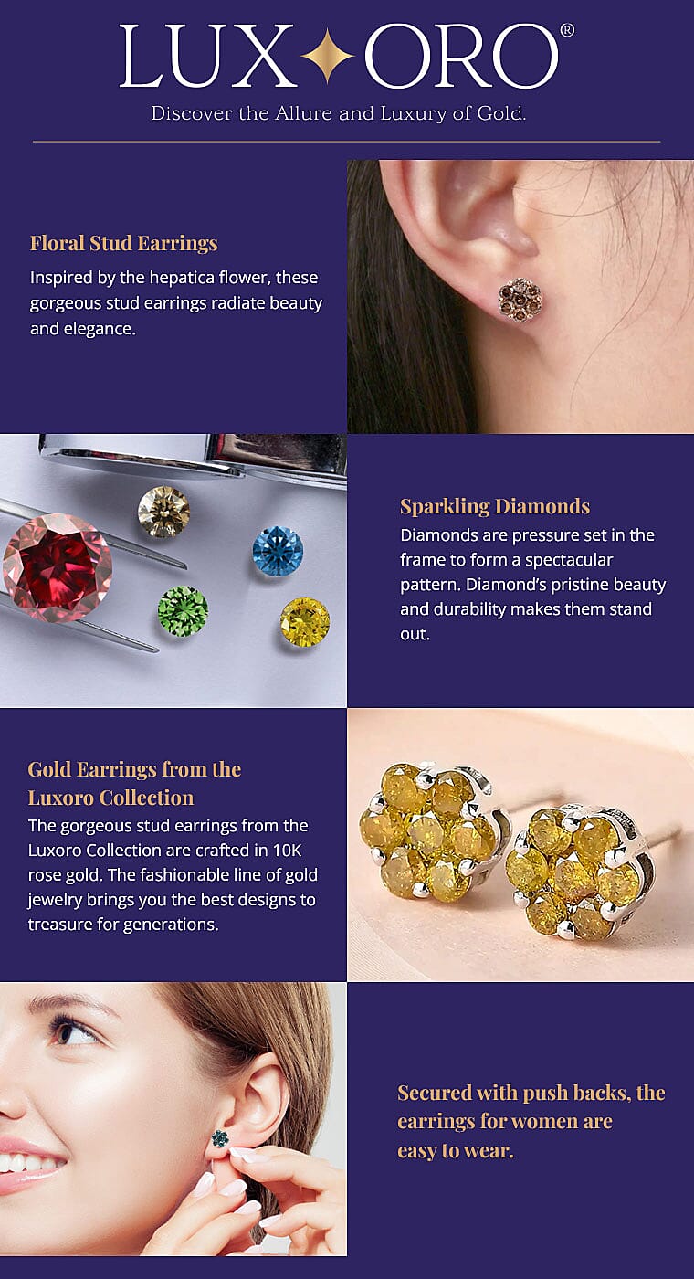 LUXORO 10K Rose Gold Natural Diamond Floral Stud Earrings Banner