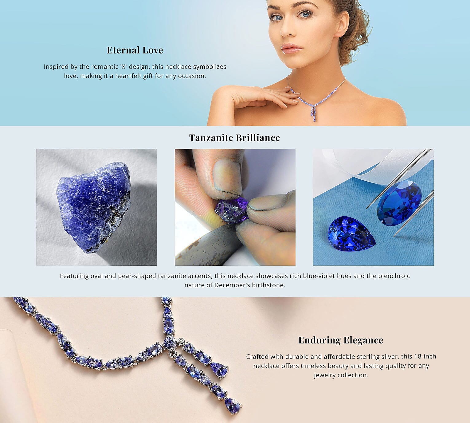 Tanzanite Drop Necklace in Platinum Over Sterling Silver Banner