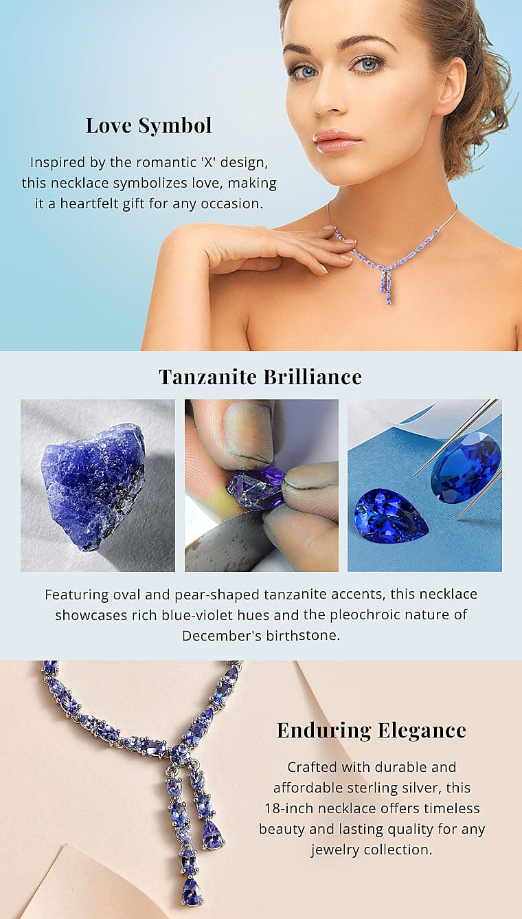 Tanzanite Drop Necklace in Platinum Over Sterling Silver Banner