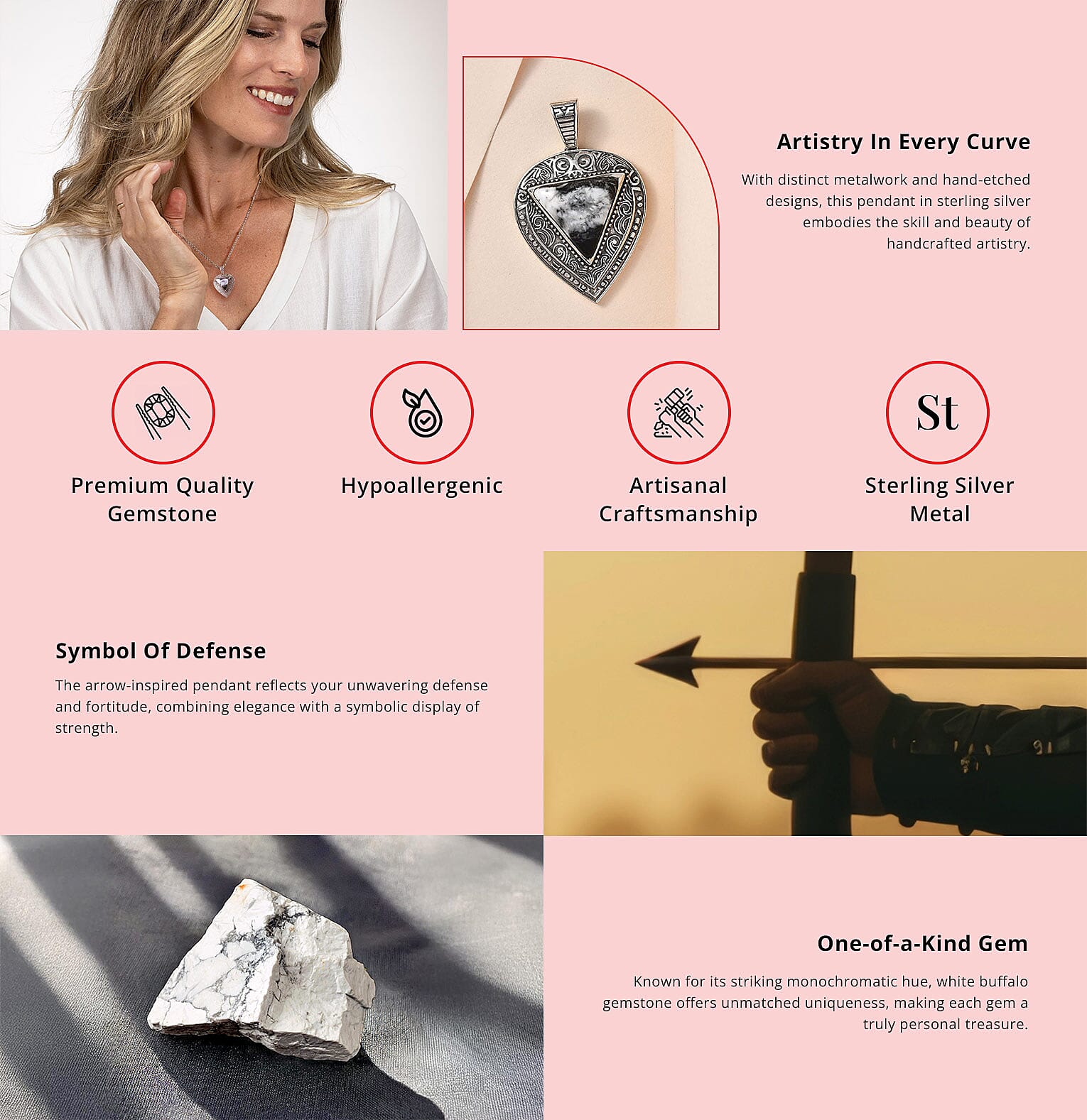 White Buffalo Arrow Pendant in Sterling Silver Banner