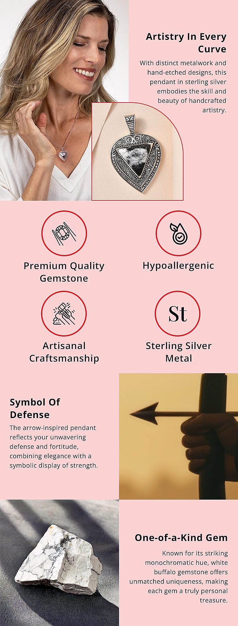 White Buffalo Arrow Pendant in Sterling Silver Banner