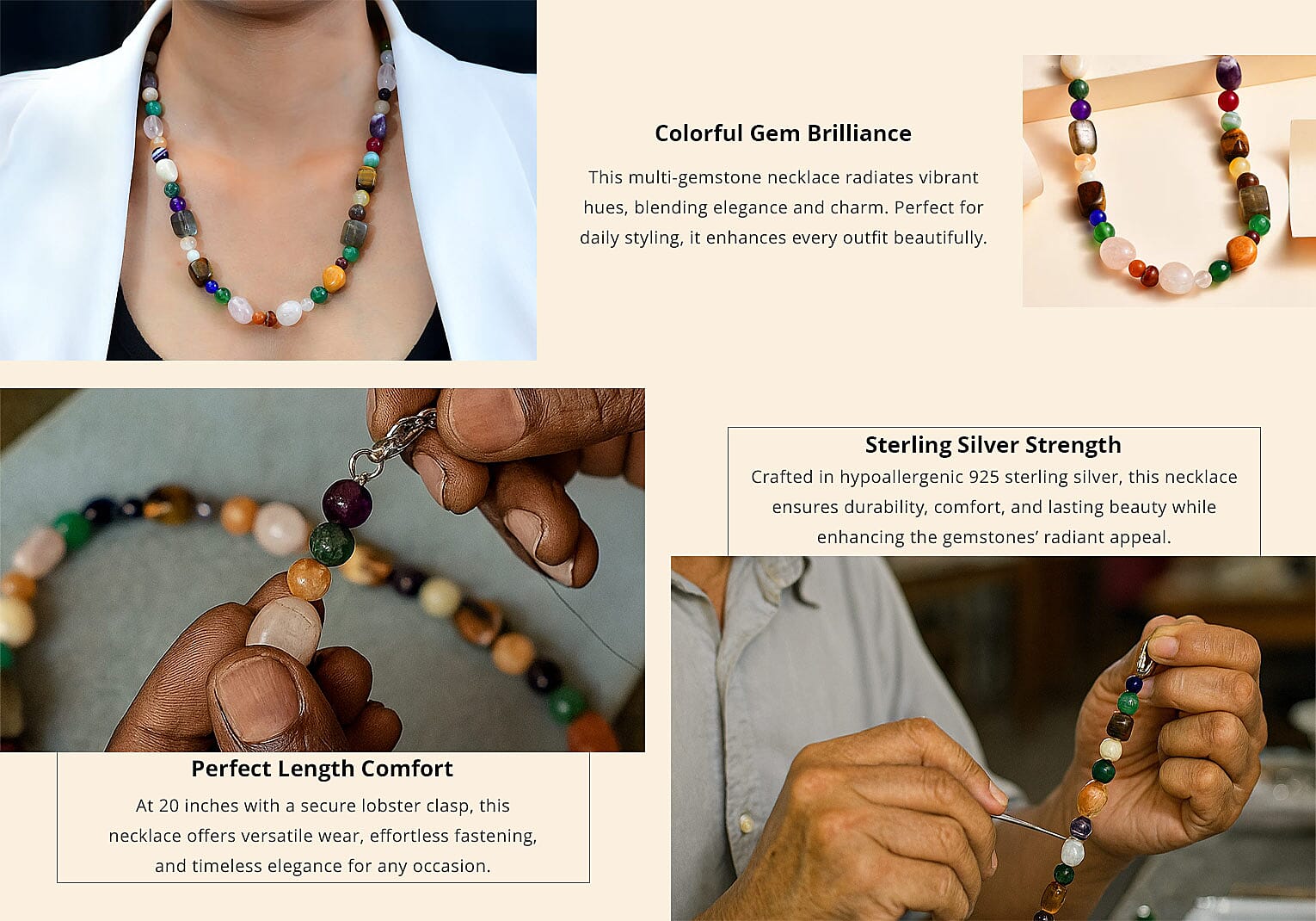 Multi Gemstone 250.00 ctw Necklace in Sterling Silver 20 Inches Banner