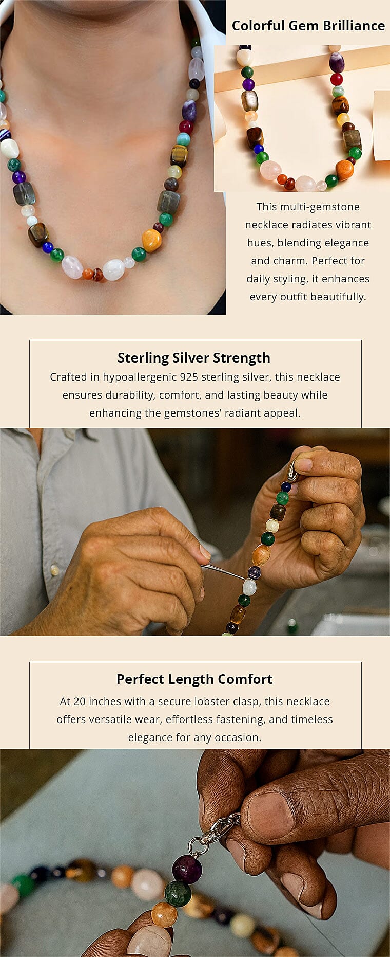 Multi Gemstone 250.00 ctw Necklace in Sterling Silver 20 Inches Banner