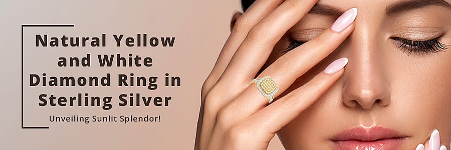 Natural Yellow and White Diamond Ring in Sterling Silver  Banner