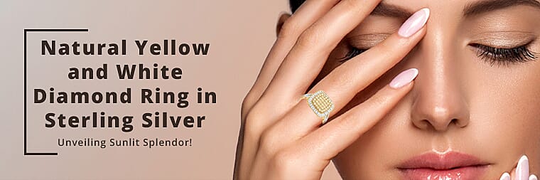 Natural Yellow and White Diamond Ring in Sterling Silver Banner