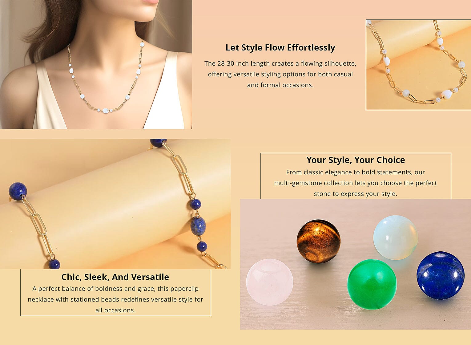 Opalite 110.50 ctw Paper Clip Chain Necklace in Goldtone Banner