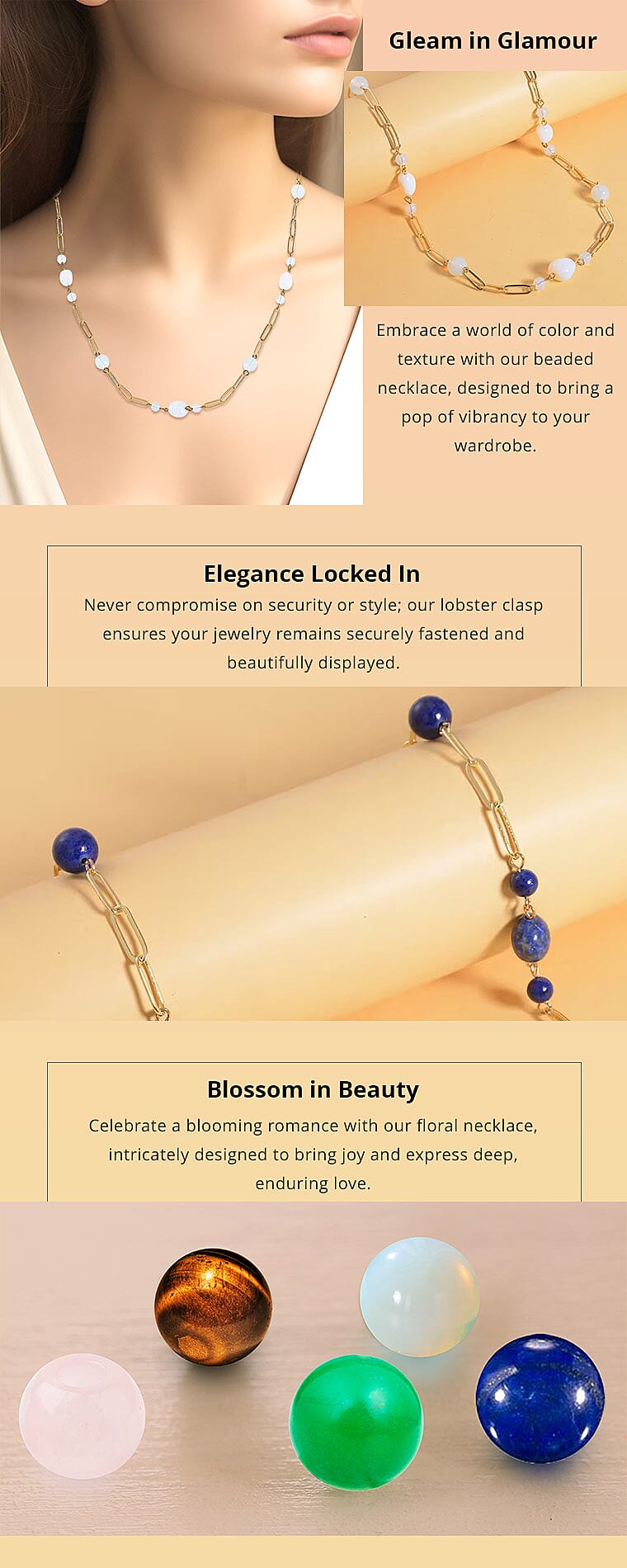 Opalite 110.50 ctw Paper Clip Chain Necklace in Goldtone Banner