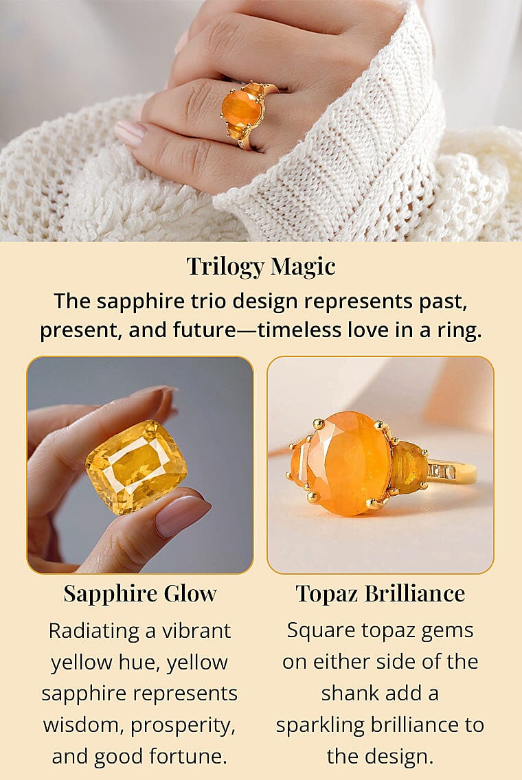 Yellow Sapphire and White Topaz Trilogy Ring in Vermeil Yellow Gold Over Sterling Silver Banner