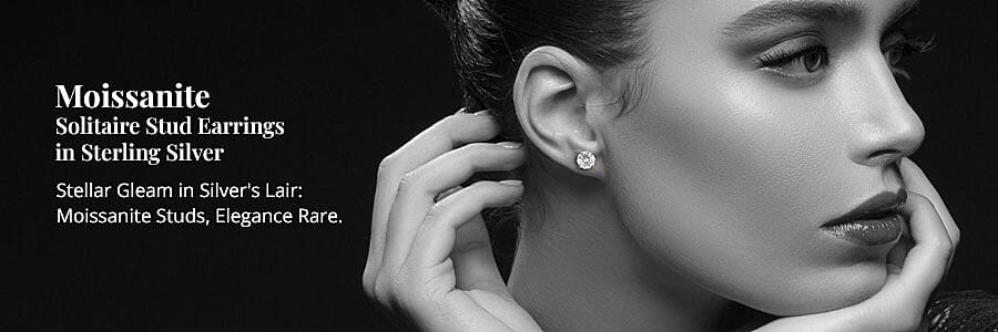 Moissanite Solitaire Stud Earrings in Sterling Silver Banner
