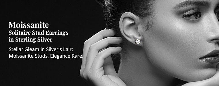 Moissanite Solitaire Stud Earrings in Sterling Silver Banner