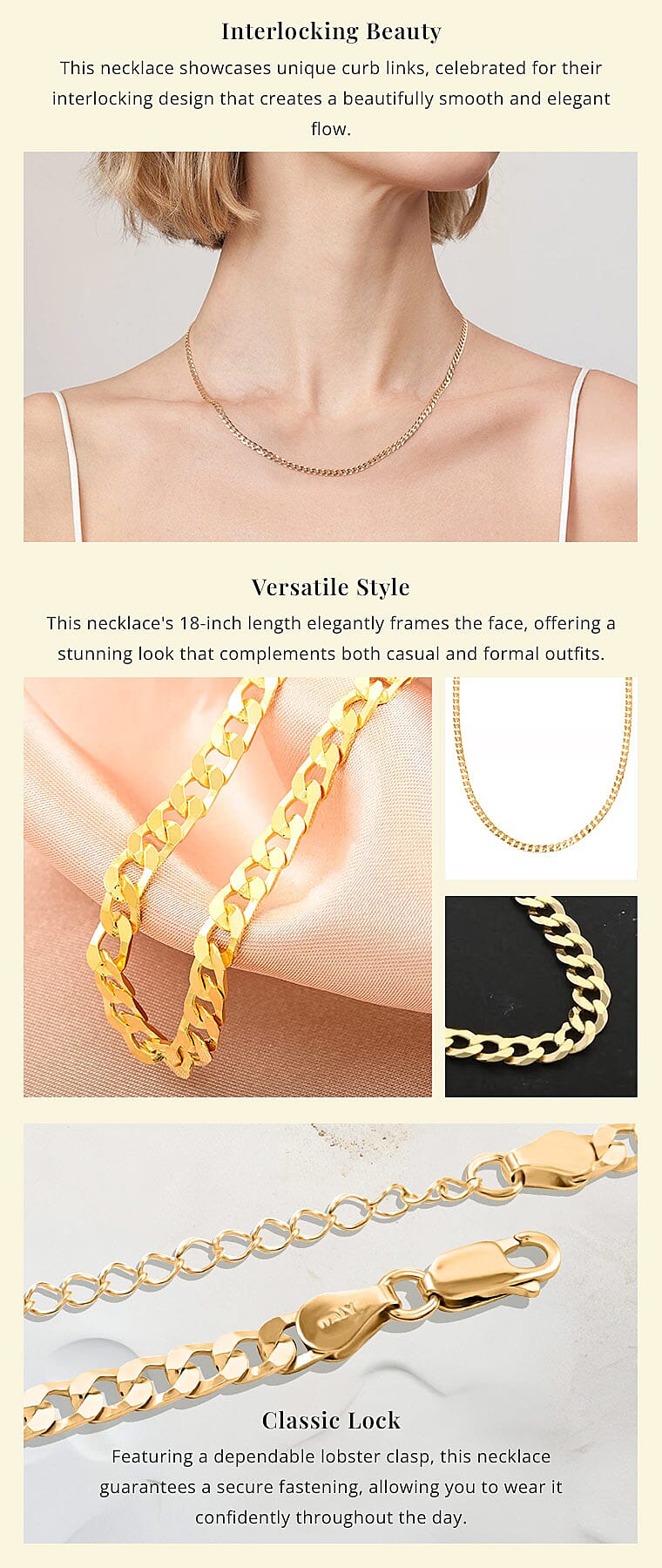 Made in Italy Italian 14K Yellow Gold Over Sterling Silver Curb Super Flat Necklace Banner