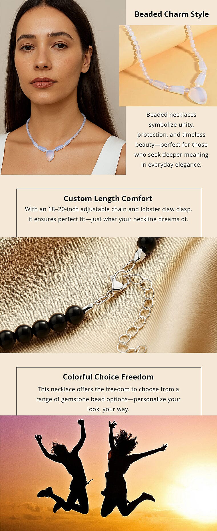 Opalite 171.35 ctw Beaded Necklace in Stainless Steel 18-20 Inches Banner