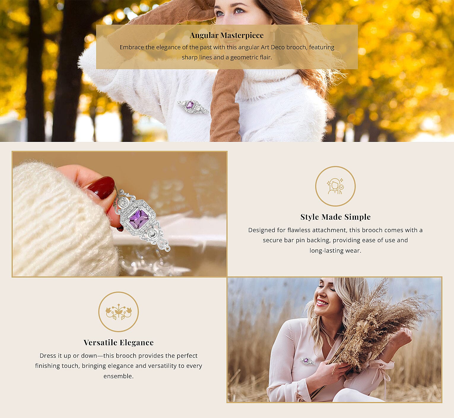 Simulated Purple and White Diamond Brooch in Sterling Silver Banner