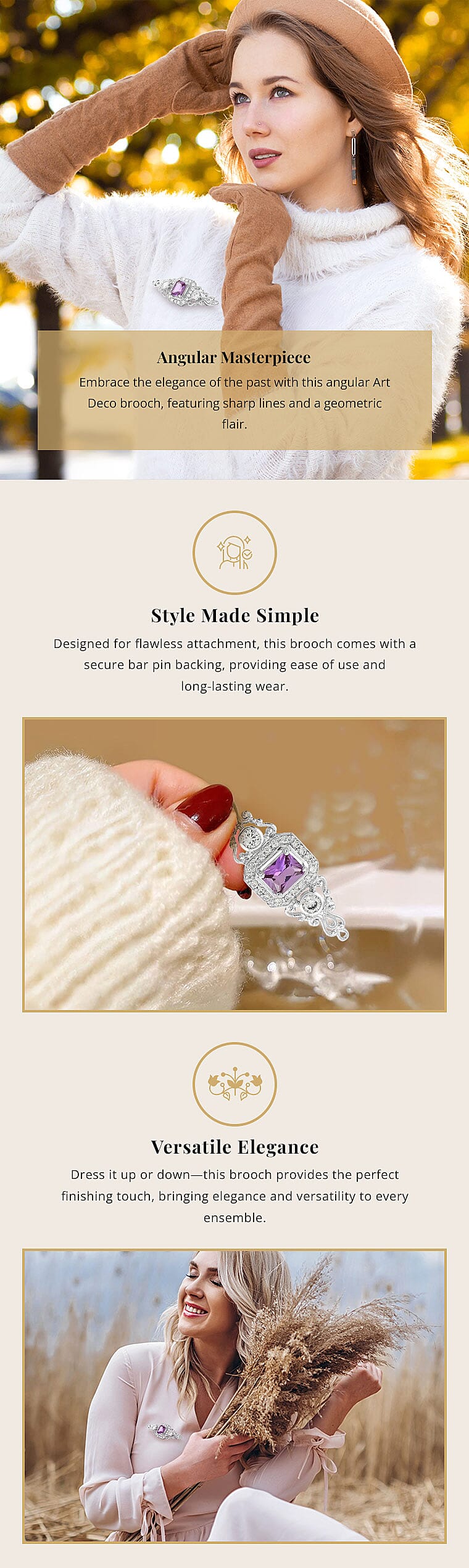 Simulated Purple and White Diamond Brooch in Sterling Silver Banner